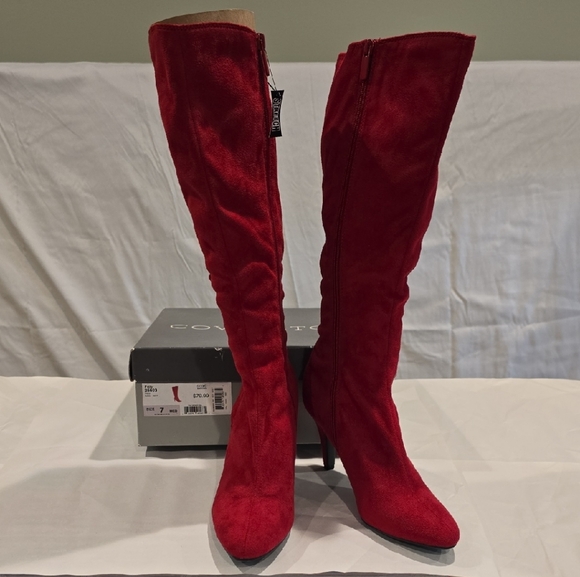 Striking Red Heeled Boots with Suede Finish